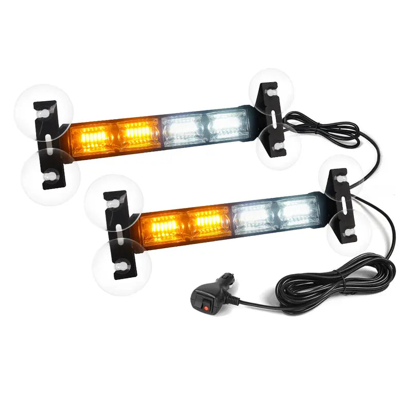 🚨 48-LED Amber & White Windshield Warning Light Bar – 26 Flash Modes