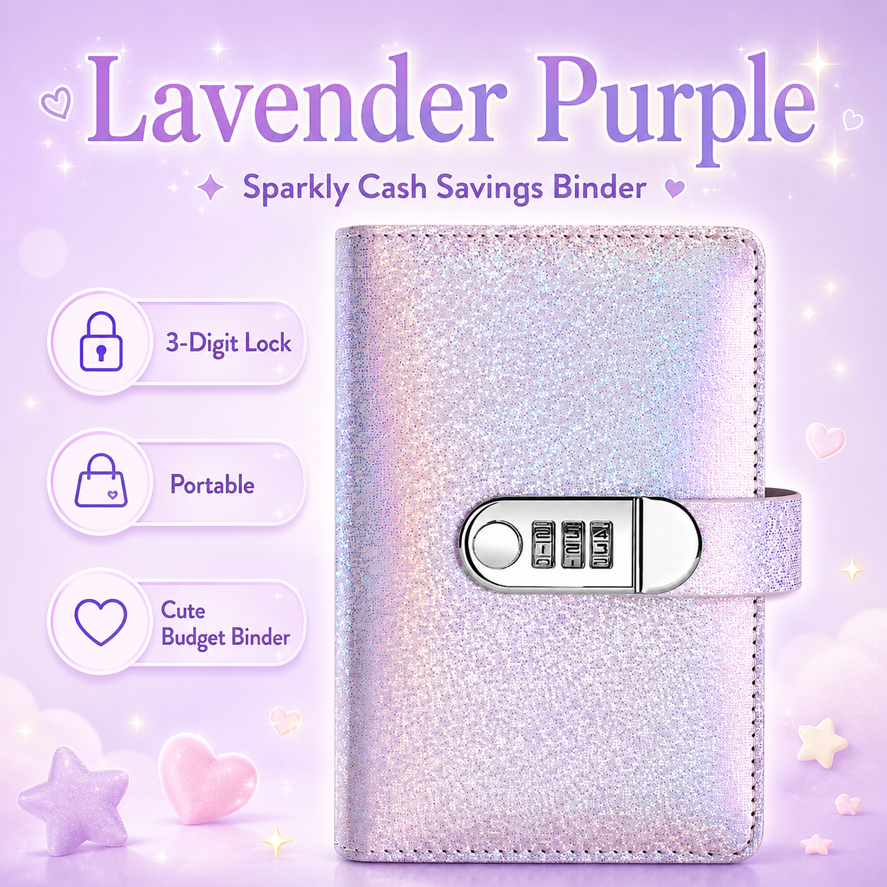 β¨ SparkleLock Cash Savings Binder with 3-Digit Combination Lock β 100-Page Cash Stuffing Budget Organizer for Savings Challenges, Money Goals & Gifts π