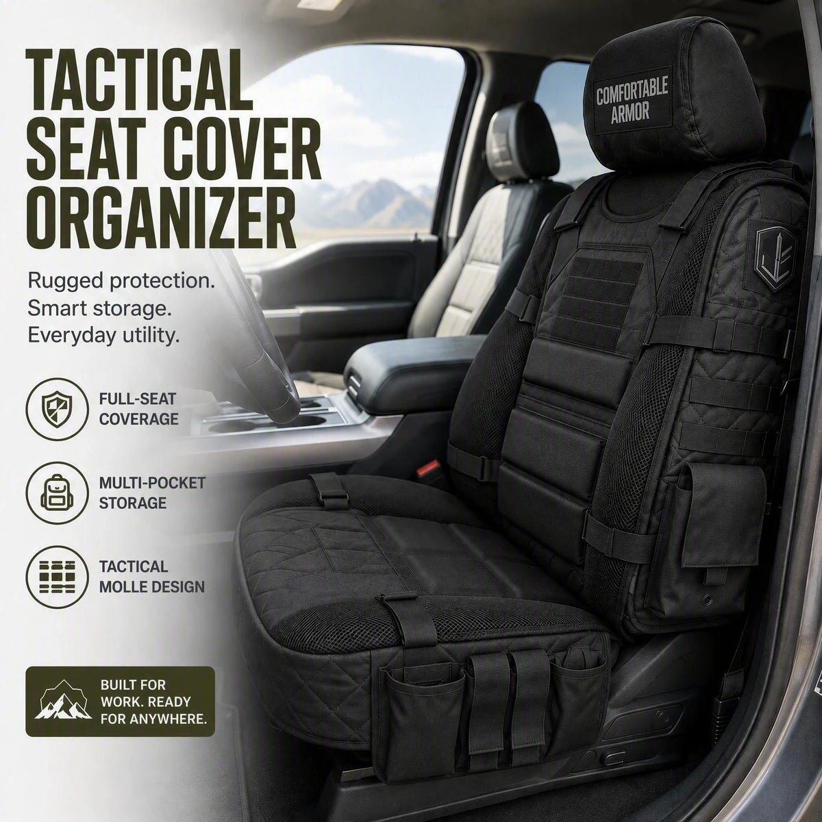 Tactical MOLLE Car Seat Cover Organizer – Rugged Protection & Smart Storage