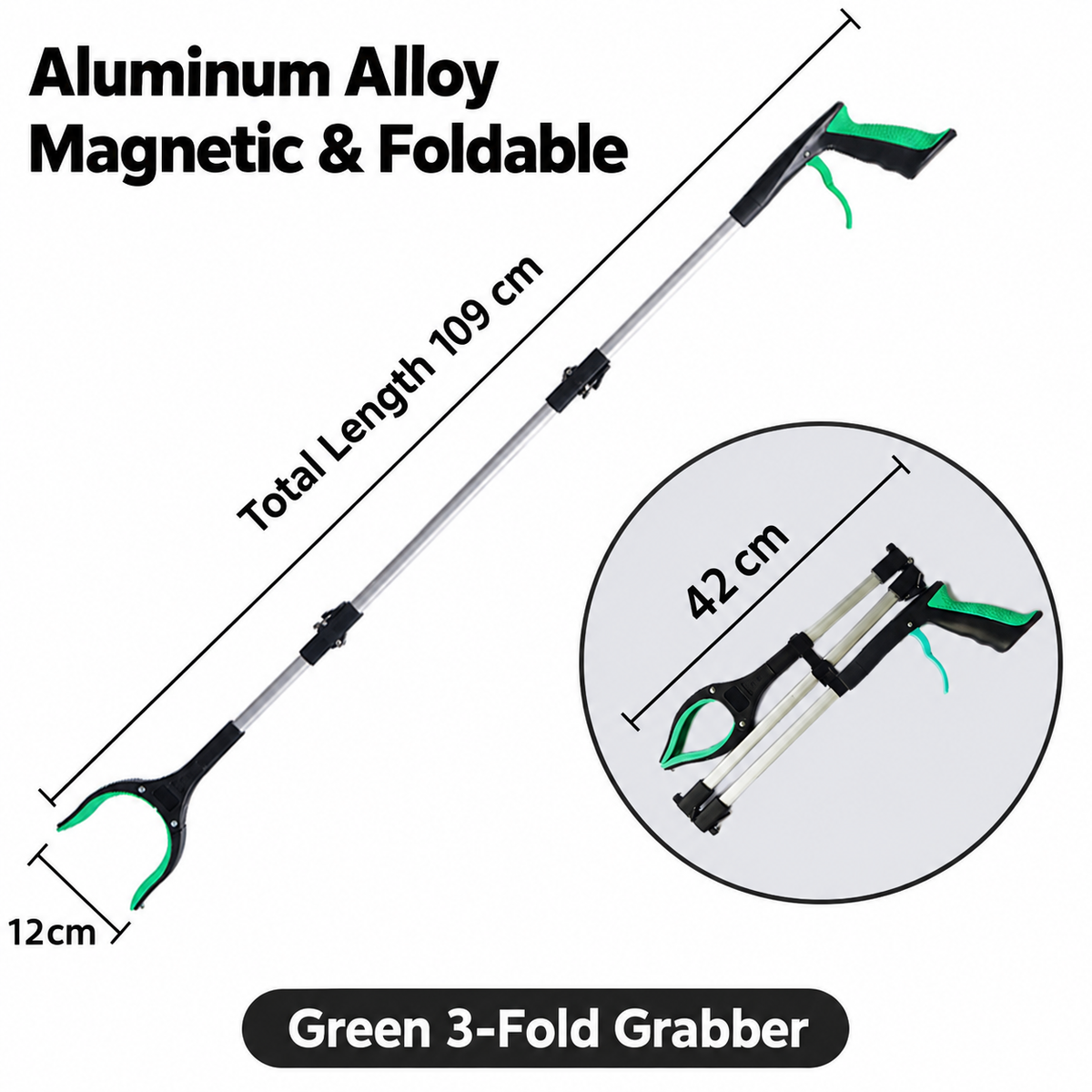 ๐ฅ Foldable Grabber Reacher Tool โ 83cm/109cm Long Reach Pickup Claw with Magnetic Tip
