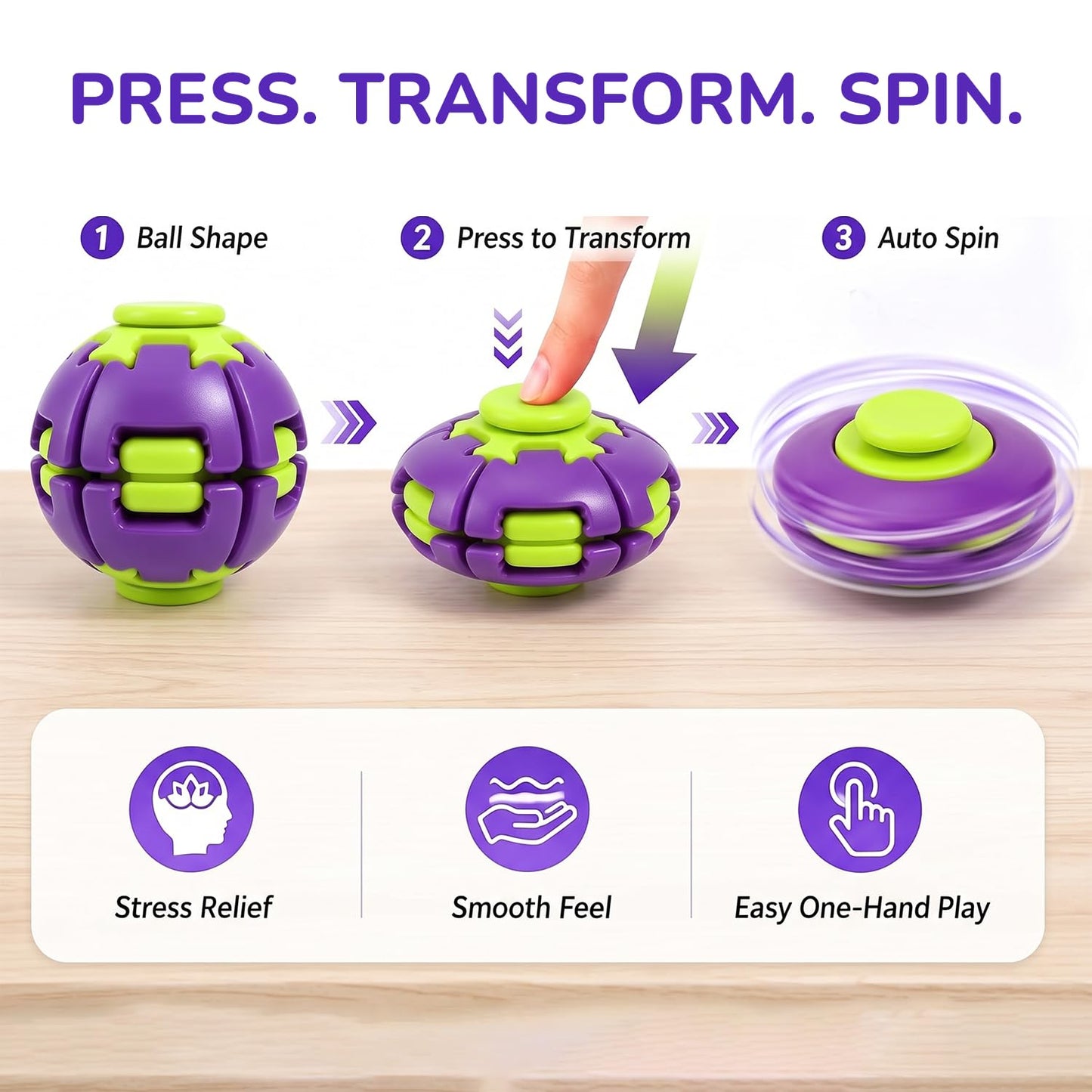 π Press-to-Spin Sensory Fidget Ball for Stress Relief & Focus