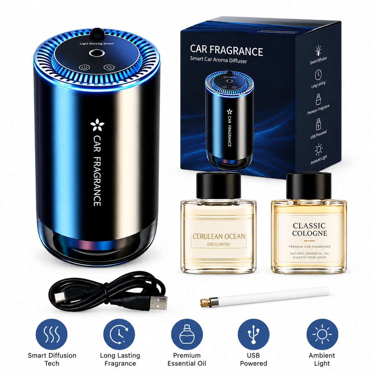 ✨ Smart Car Diffuser with RGB Ambient Light & Star Projector
