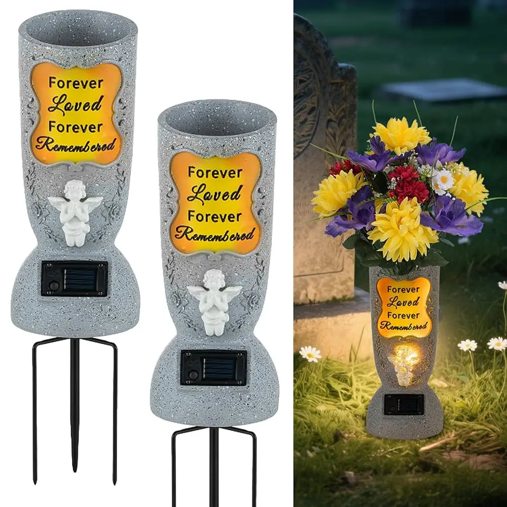 🕊️ Solar-Powered Angel Cross Memorial Vase with LED Lights ✨