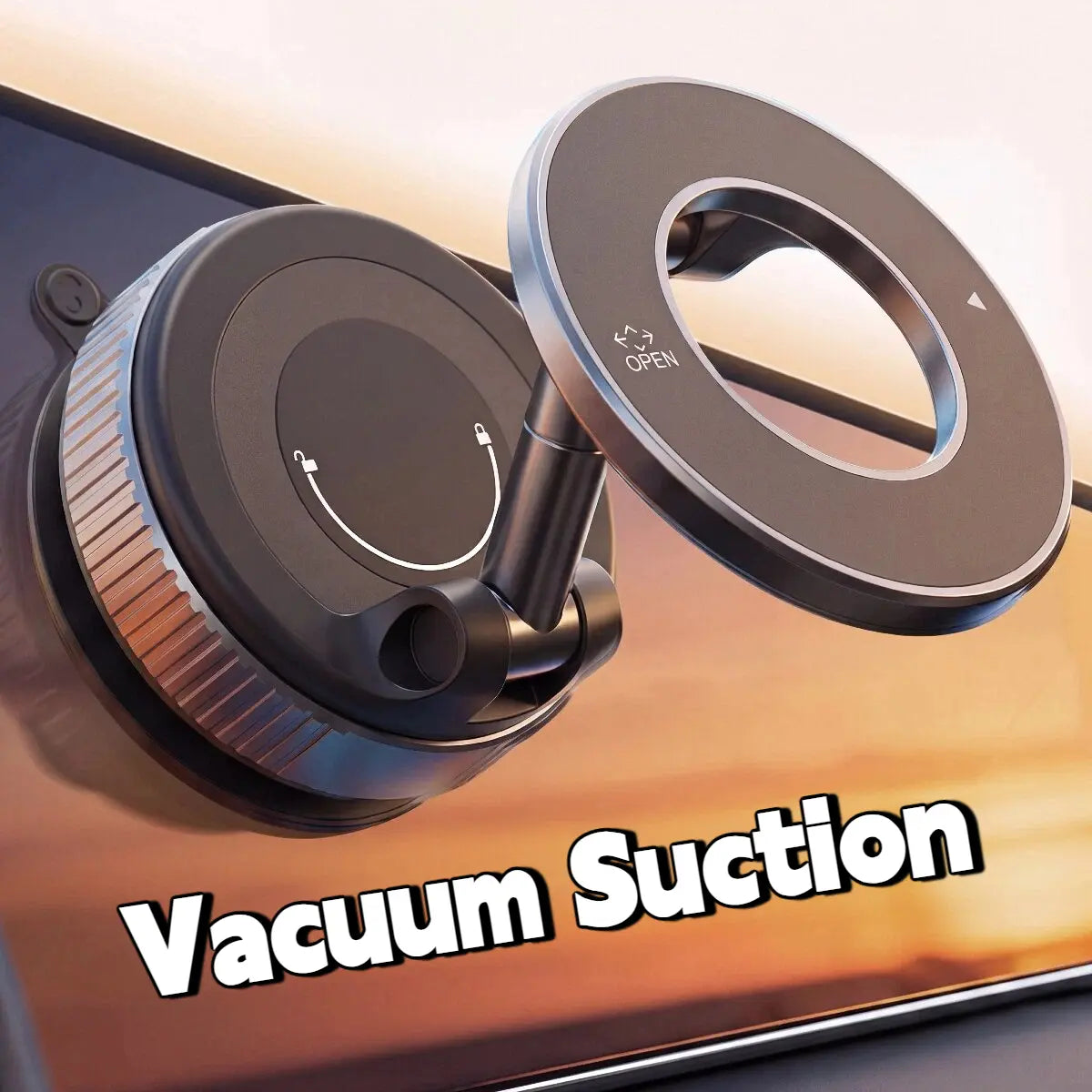 2.0 Fold-Flat Magnetic Car Phone Holder - Compact Metal Secure Smartphone Holder, 20N52 Magnetic Grip, Vertical Round Mount, Vacuum Suction Cup, Heat-Resistant Nano-Adhesive Base, MagSafe Snapon Car Interior Accessory