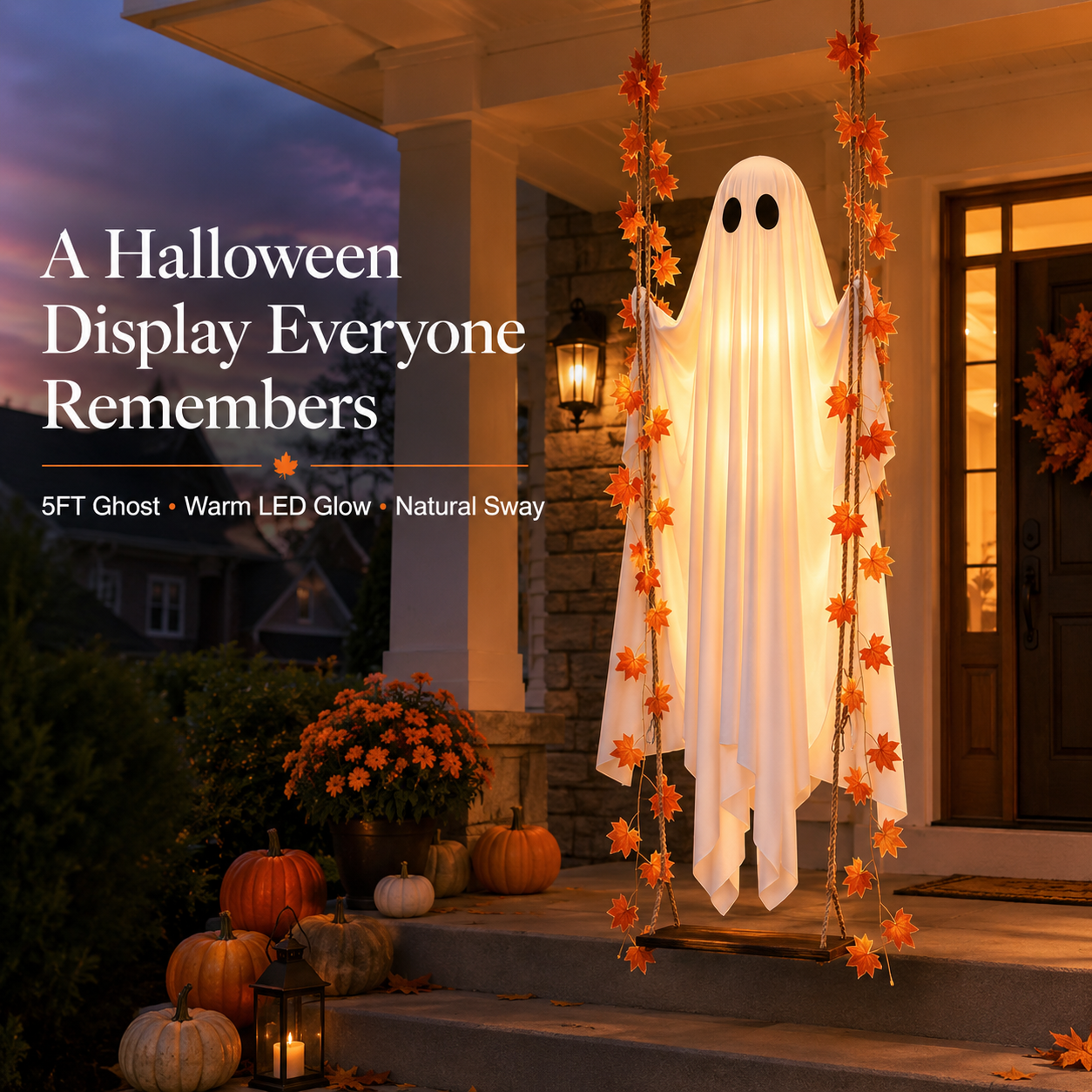 š» The Viral 5FT Swinging Ghost ā Light-Up Halloween Porch Decor šāØ