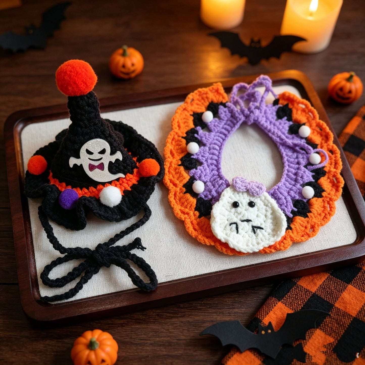 đSpookyâCute Halloween Cat Knitted Costume Set | Hat + Collar, 3 Styles Available
