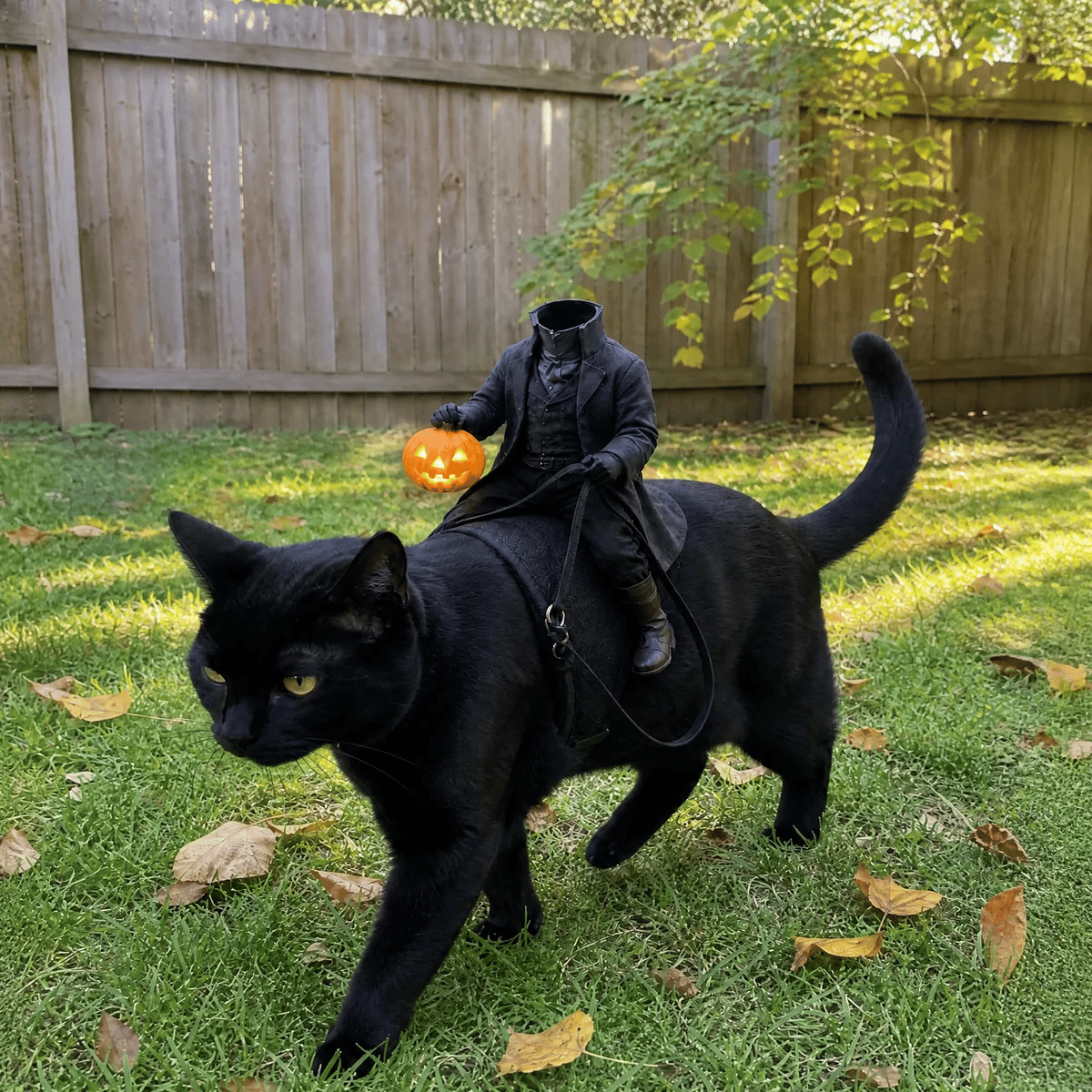 ๐ Headless Horseman Pet Costume โ Hilarious Halloween Rider for Cats & Dogs ๐