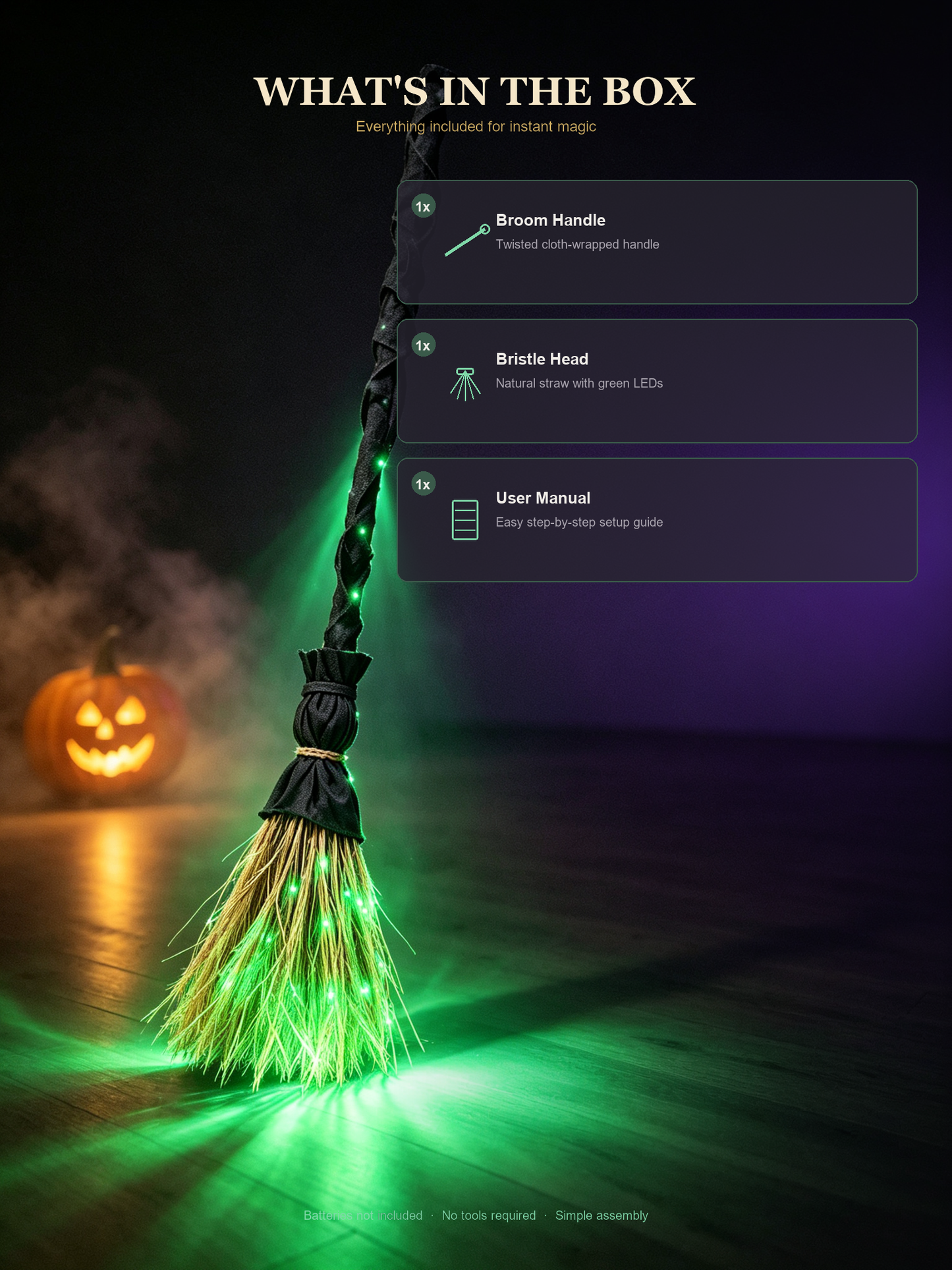 🧙♀️ Animated Witch Broom | Self-Moving & Green LED Glowing Halloween Decor 🎃✨