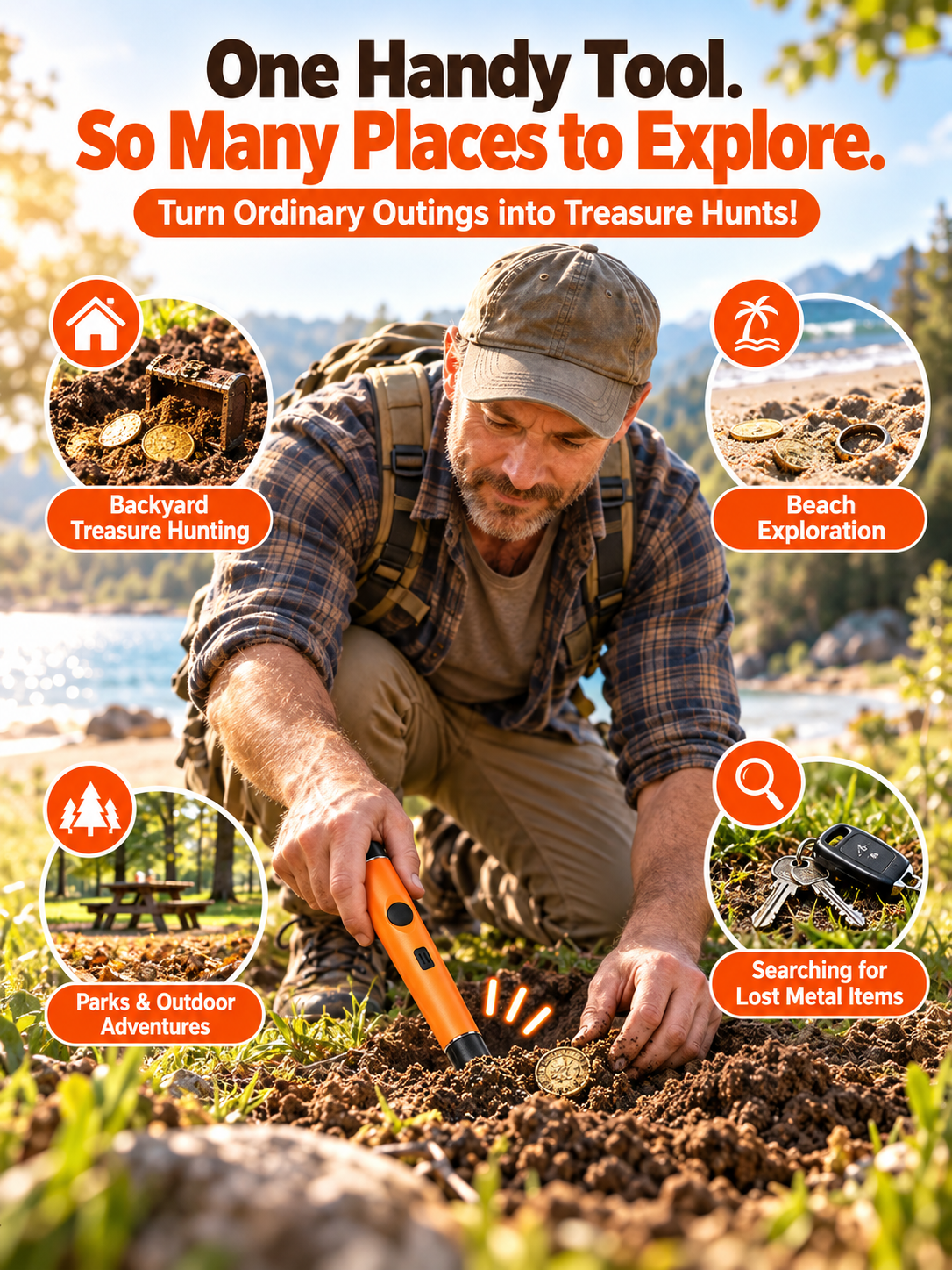 🔎 Handheld Metal Detector Pinpointer – Portable Waterproof Metal Detection Wand for Treasure Hunting