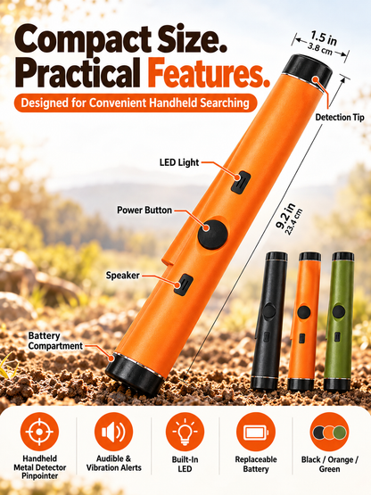 🔎 Handheld Metal Detector Pinpointer – Portable Waterproof Metal Detection Wand for Treasure Hunting