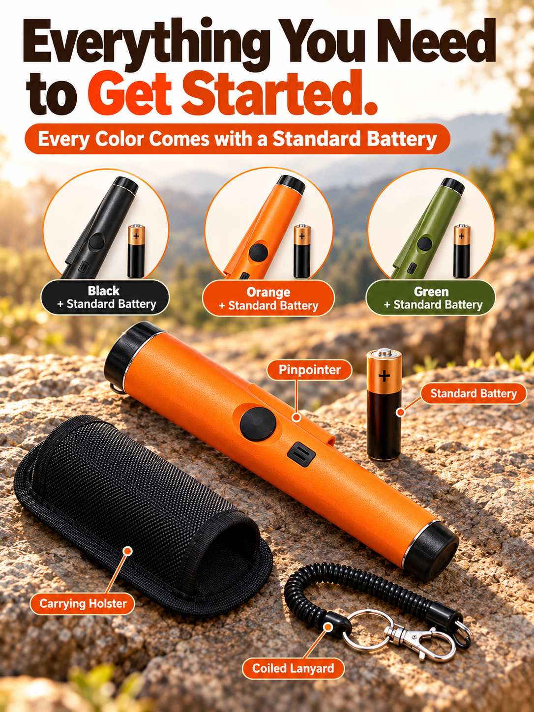 🔎 Handheld Metal Detector Pinpointer – Portable Waterproof Metal Detection Wand for Treasure Hunting