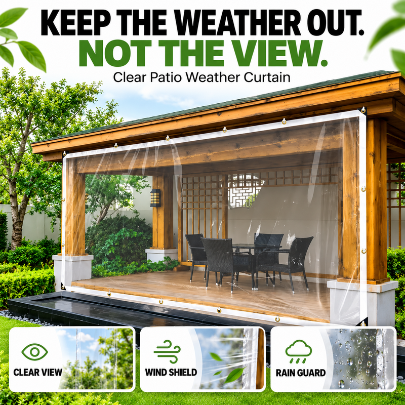 🌧️ Clear Weatherproof Outdoor Curtain – Block Wind & Rain, Keep the View
