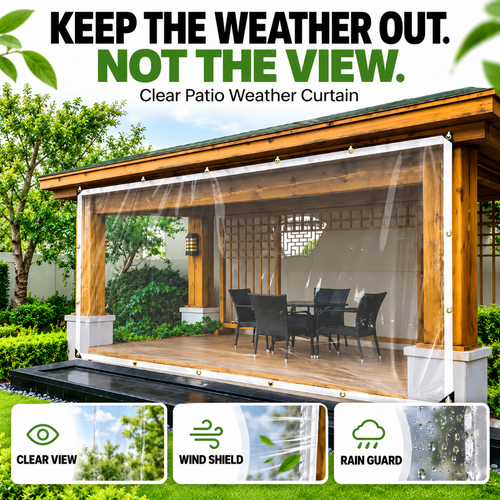 🌧️ Clear Weatherproof Outdoor Curtain – Block Wind & Rain, Keep the View