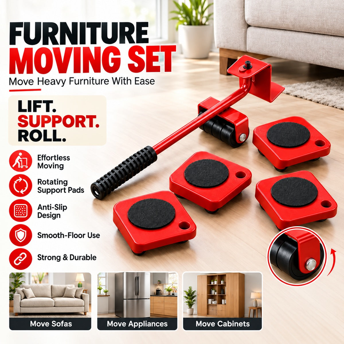 🏡 Furniture Moving Set – Lift, Roll & Rearrange with Less Effort