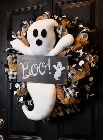 🎃 Halloween Wreath for Front Door — Spooky Ghost / Scary Clown Door Hanger, Handmade Halloween Decor