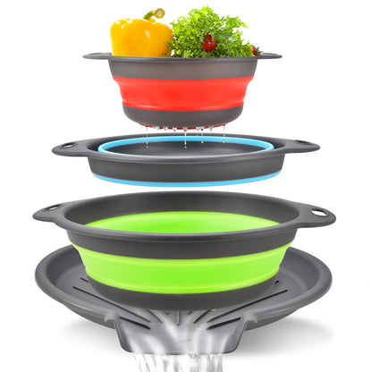 🥬3-Piece Collapsible Colander Set – Space-Saving Silicone Strainers