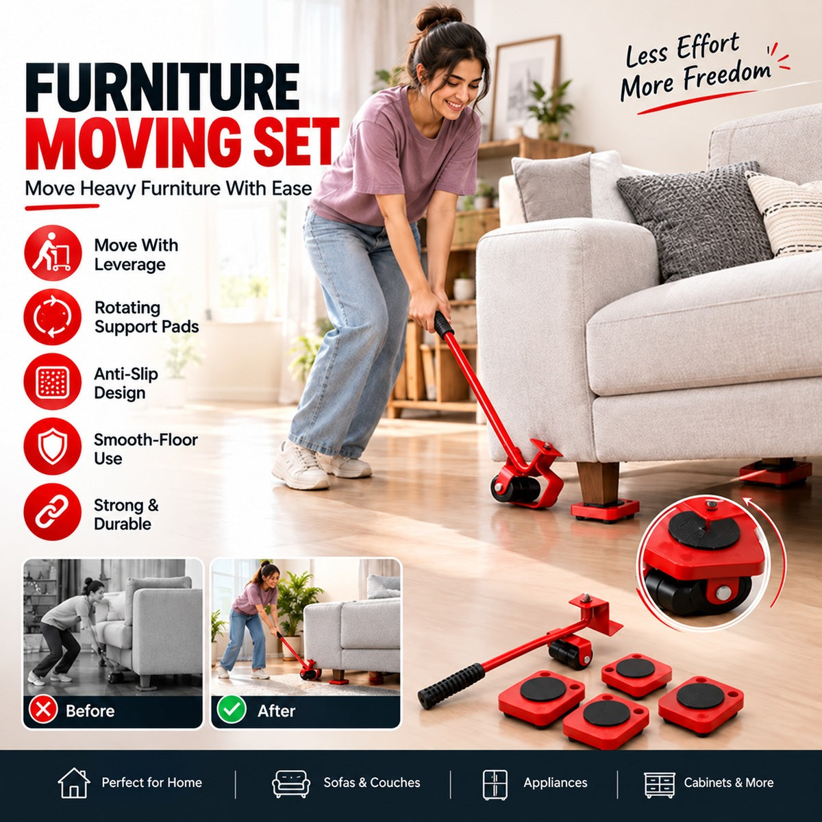 🏡 Furniture Moving Set – Lift, Roll & Rearrange with Less Effort