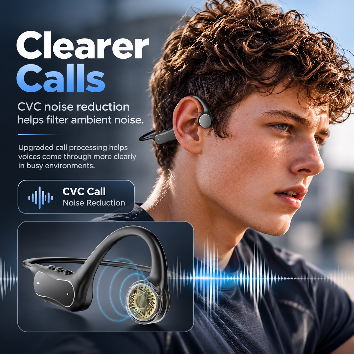 👂 Open-Ear Bone Conduction Headphones – Clear Calls, 9H Battery & Lightweight Comfort