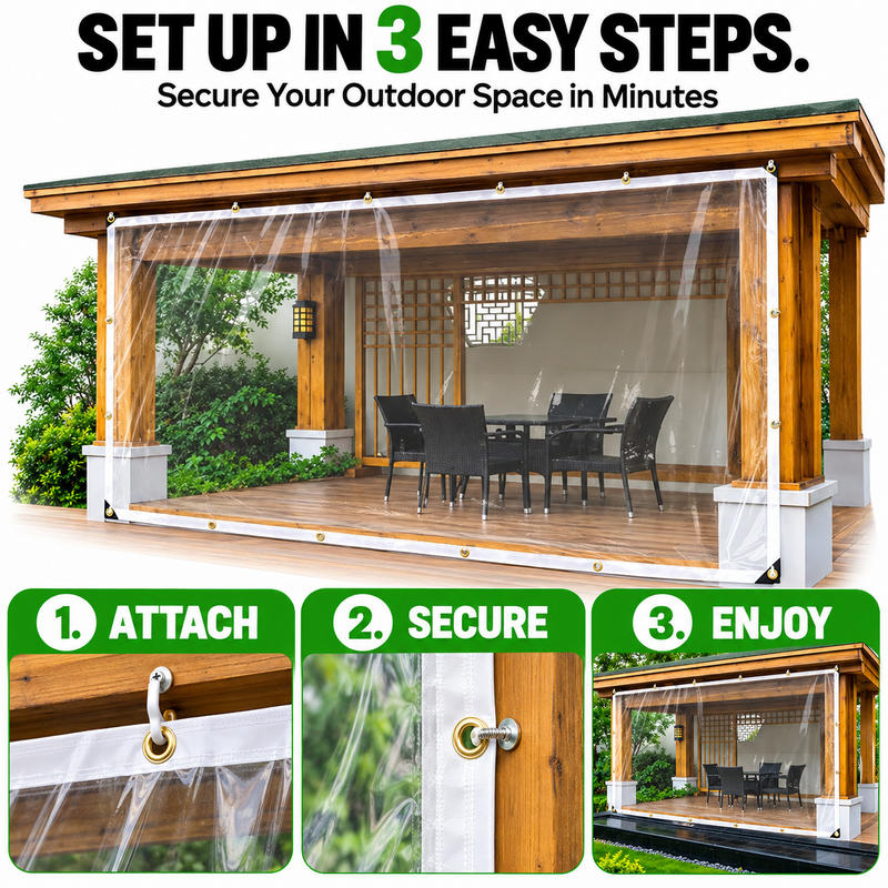🌧️ Clear Weatherproof Outdoor Curtain – Block Wind & Rain, Keep the View