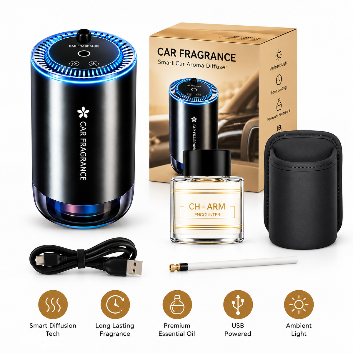 ✨ Smart Car Diffuser with RGB Ambient Light & Star Projector