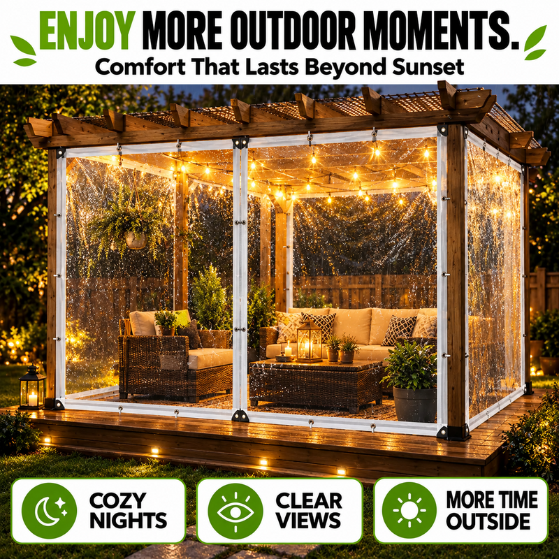 🌧️ Clear Weatherproof Outdoor Curtain – Block Wind & Rain, Keep the View