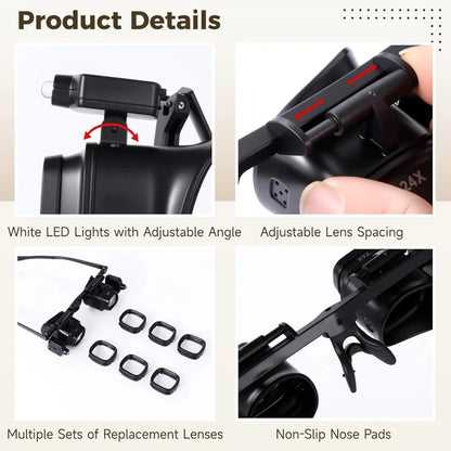 🔬LAST DAY SALE 52%OFF✨ Precision LED Magnifier Glasses – Interchangeable Lenses, Dual LED, Hands-Free 💡