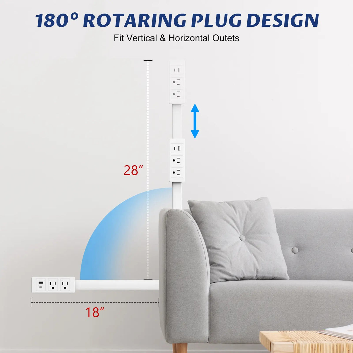 【100% FIRE-SAFE】EAZY Swivel Outlet Extender with Switch — 18–28″ Adjustable, USB-C + USB-A + 2 AC