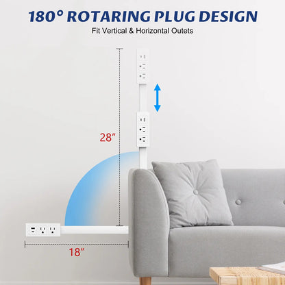【100% FIRE-SAFE】EAZY Swivel Outlet Extender with Switch — 18–28″ Adjustable, USB-C + USB-A + 2 AC