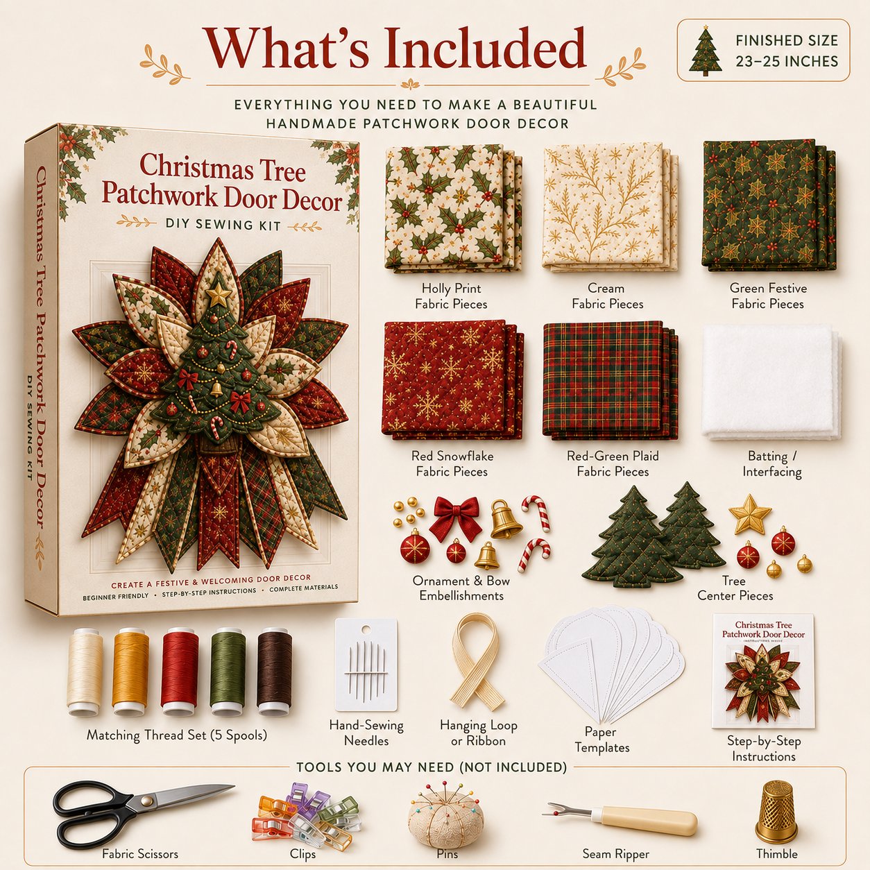 🎄Festive Quilted Christmas Door Hanging DIY Sewing Kit