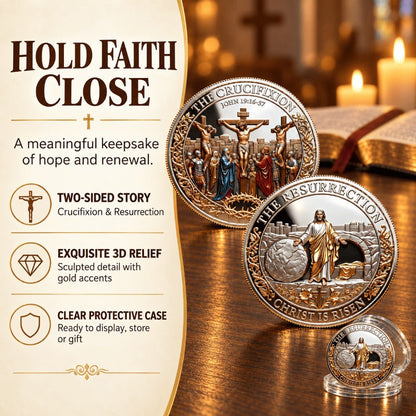 ✝️ Crucifixion & Resurrection 3D Challenge Coin – Double-Sided Christian Faith Keepsake