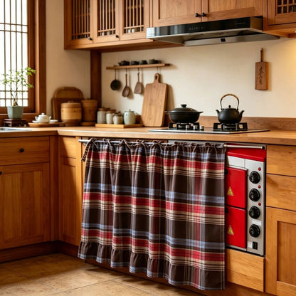 Festive Plaid Polyester-Cotton Oven Skirt Kitchen Decoration Short Curtain