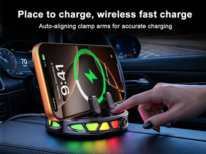 🔥 2026 Upgraded RGB Wireless Charging Car Phone Holder – 360° Rotating