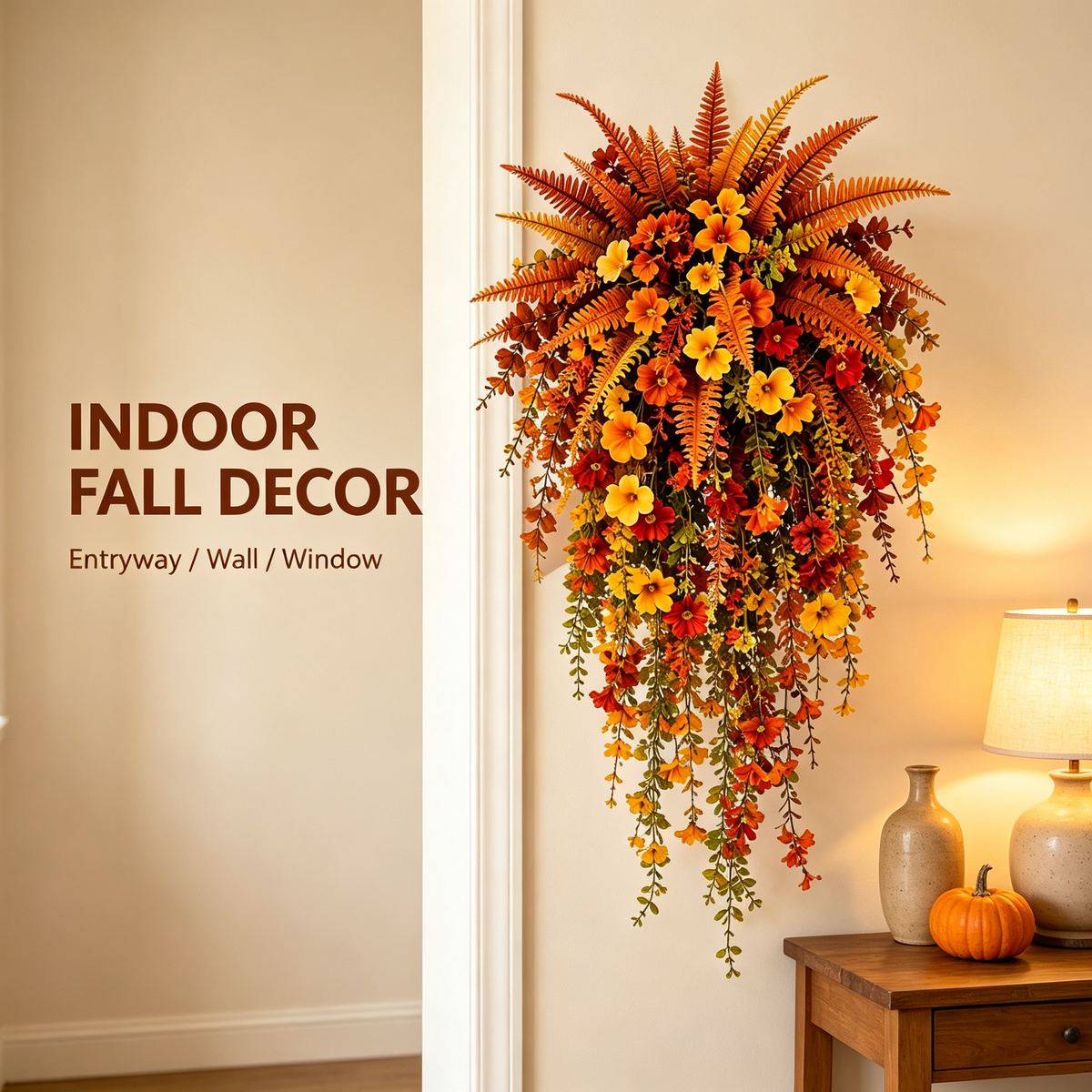Set of 2 Artificial Fern for Autumn Outdoor Decor– Autumn Porch & Door Decoration