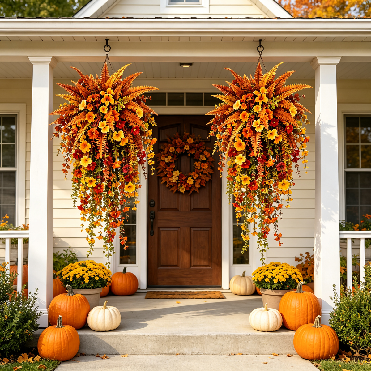Set of 2 Artificial Fern for Autumn Outdoor Decor– Autumn Porch & Door Decoration