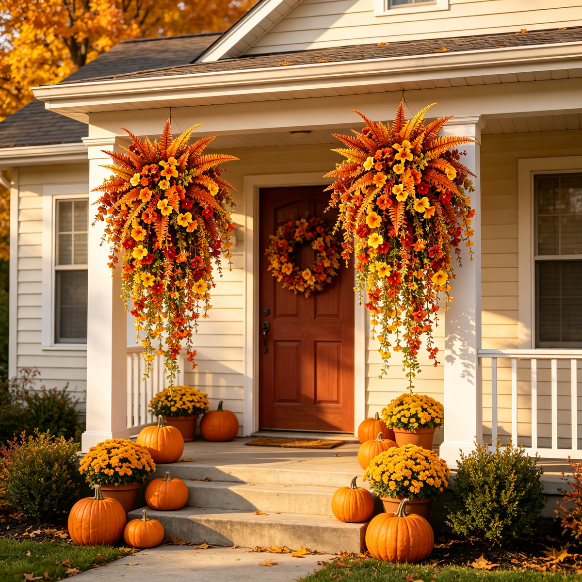 Set of 2 Artificial Fern for Autumn Outdoor Decor– Autumn Porch & Door Decoration