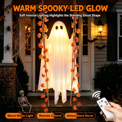 🎃 Limited Halloween Sale 👻✨LED Hanging Ghost Swing Decoration, 5FT Remote Controlled Halloween Outdoor Hanging Decor