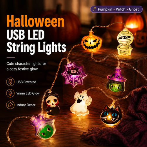 🔥49% OFF🎃Halloween USB LED String Lights👻 Pumpkin Witch Ghost Home Decor✨