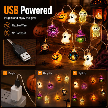 🔥49% OFF🎃Halloween USB LED String Lights👻 Pumpkin Witch Ghost Home Decor✨