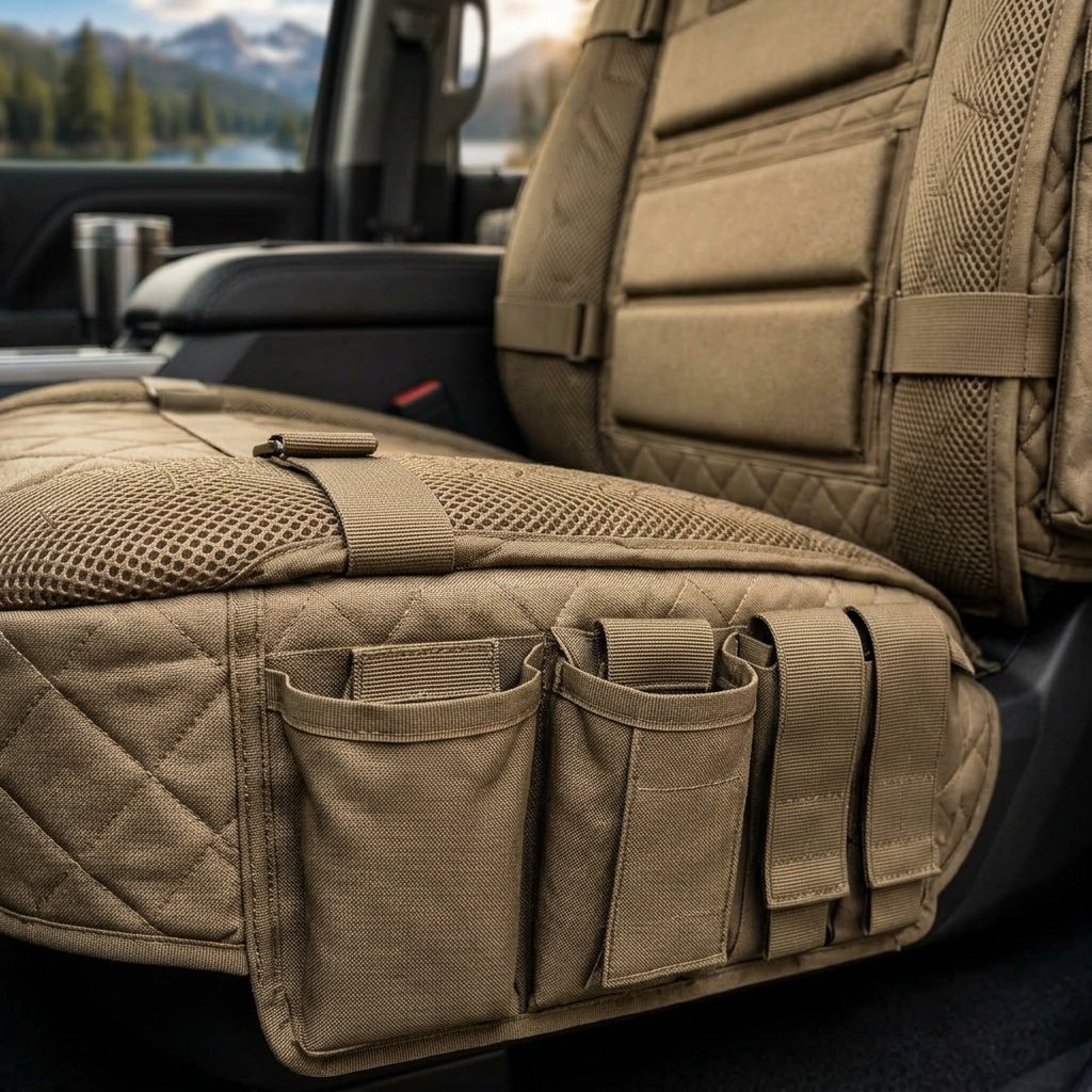 Tactical MOLLE Car Seat Cover Organizer – Rugged Protection & Smart Storage