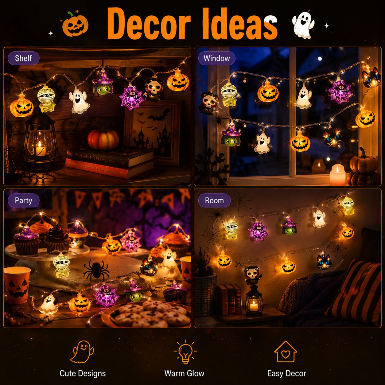 🔥49% OFF🎃Halloween USB LED String Lights👻 Pumpkin Witch Ghost Home Decor✨