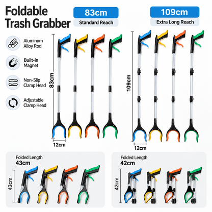 🔥 Foldable Grabber Reacher Tool – 83cm/109cm Long Reach Pickup Claw with Magnetic Tip