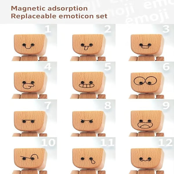 💖Handmade Charming Shaking Wooden Man Figurine with 12PCS Magnetic Expressions