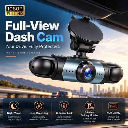 🎥 1080P HD Car Dash Camera | 🚘Infrared Night Vision, G-Sensor, Loop Recording & Adjustable Lenses