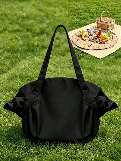 2-in-1 Convertible Tote Bag and Picnic Blanket, Water Resistant Oxford Fabric Reusable Pull-Strap Carryall