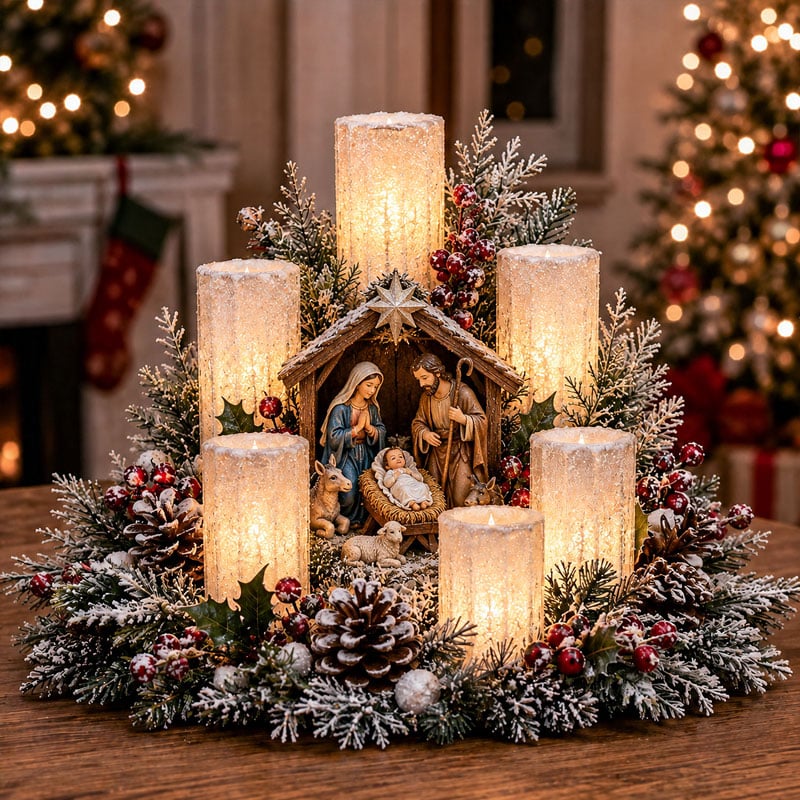 HOT SALE 50% OFF🌲Christmas Lighted Centerpiece with Flameless Candle Glow