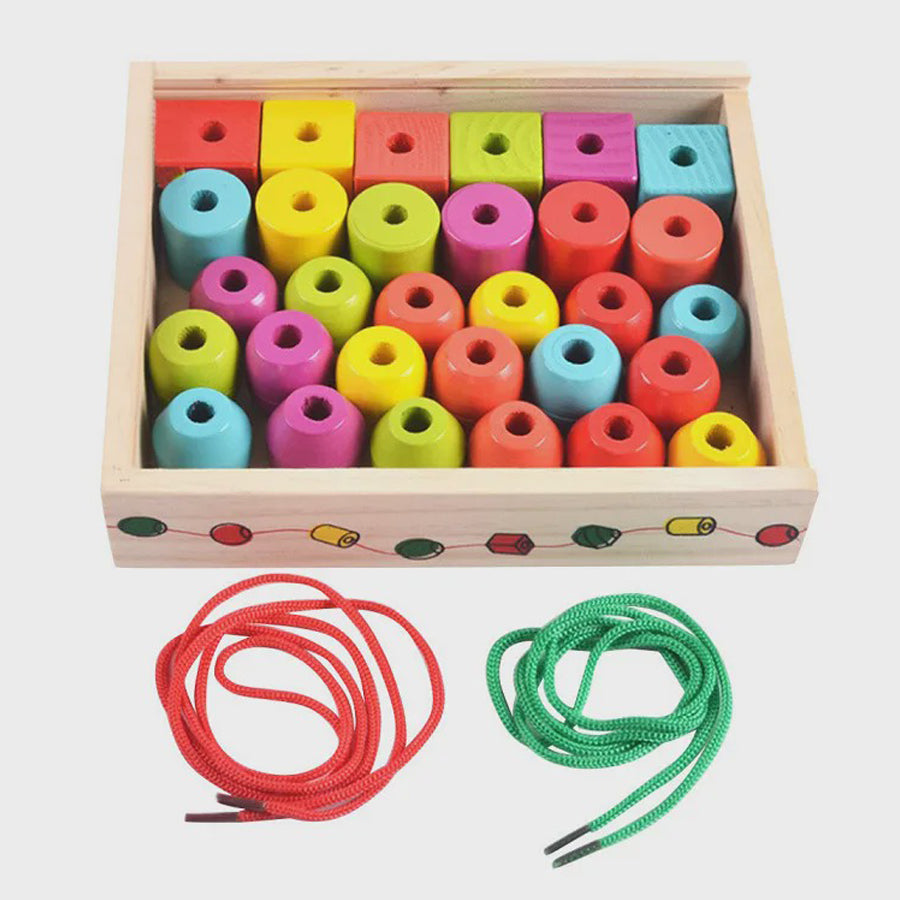 Creative Montessori Wooden Beads Puzzle Toy – 30PCS Colorful Shapes for Fine Motor & Hand-Eye Coordinationr Recognition, Birthday, Christmas Gift