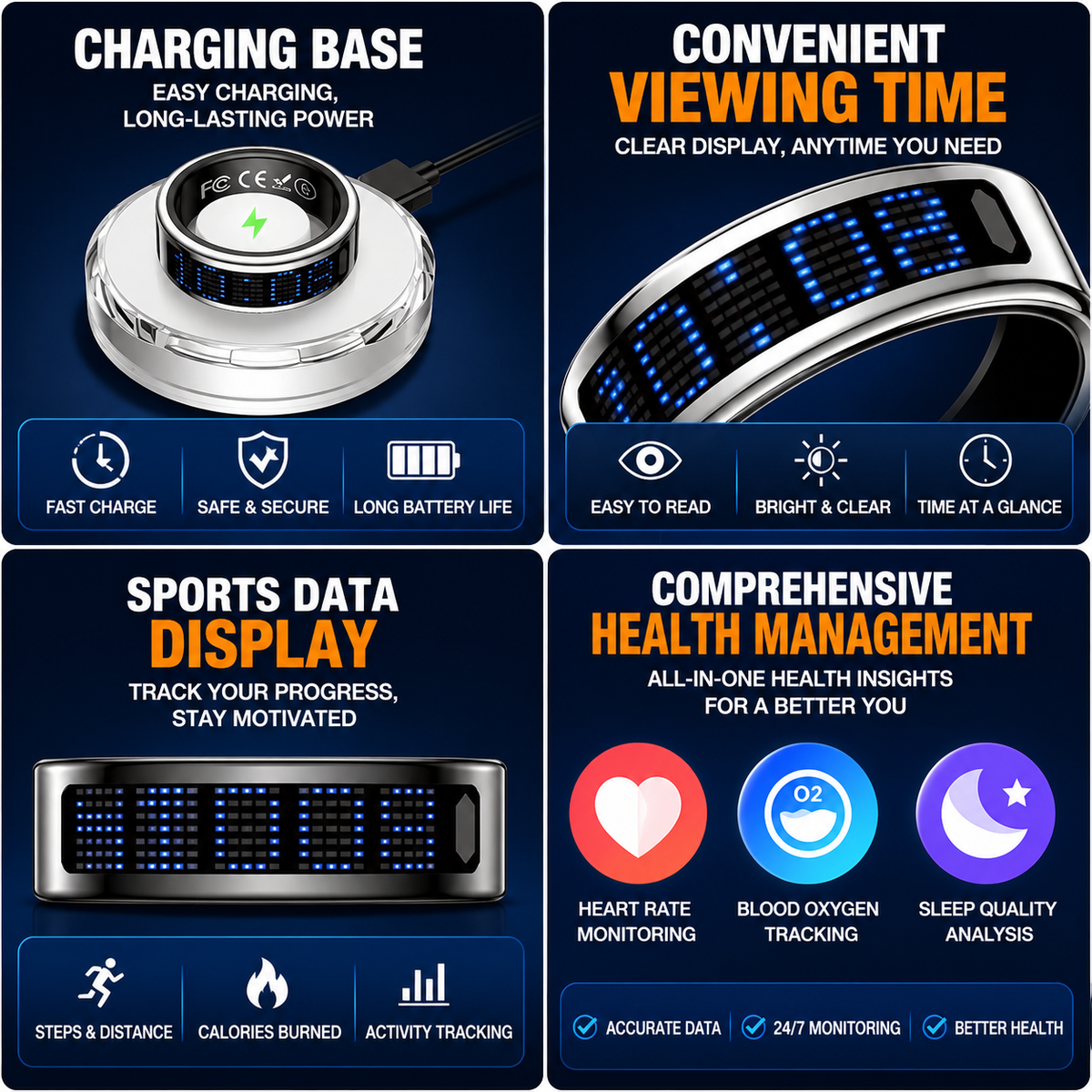 Smart Health Ring – 24/7 Heart Rate, Sleep & Activity Tracking | Sleek, Lightweight & IP68 Waterproof