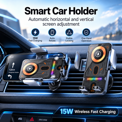 ⚡Smart 2-in-1 Car Phone Mount – 15W Wireless Charging & Auto-Rotating Grip