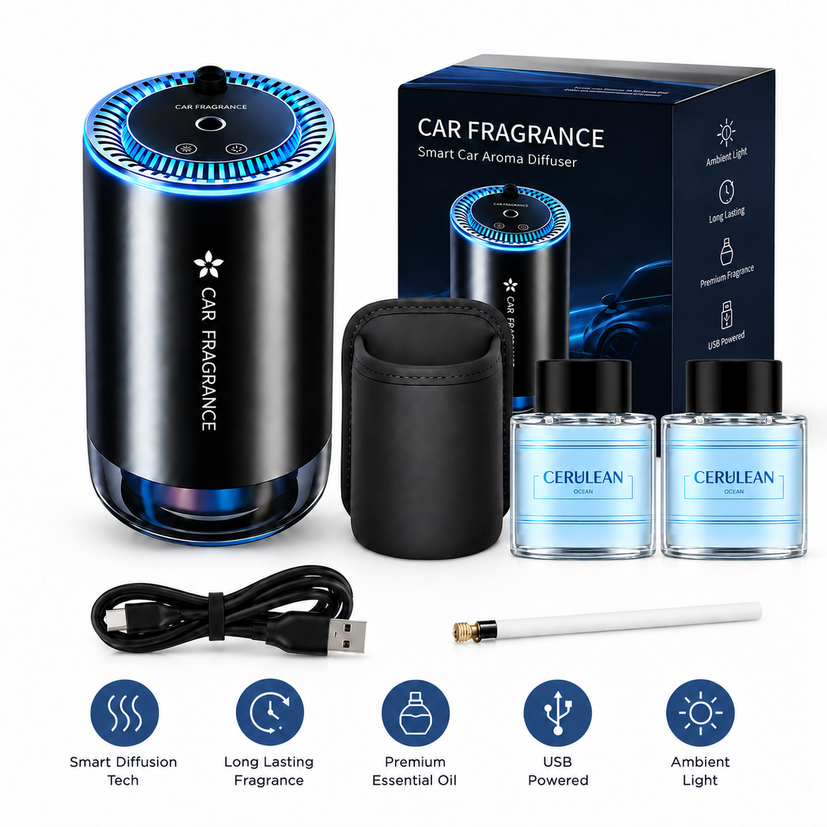 ✨ Smart Car Diffuser with RGB Ambient Light & Star Projector