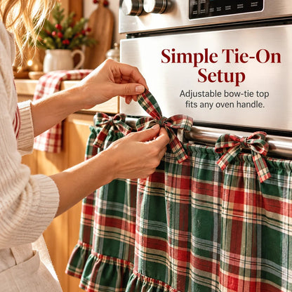 Festive Plaid Polyester-Cotton Oven Skirt Kitchen Decoration Short Curtain